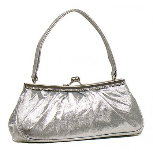 Evening Bag - Satin w/ Embellished Rhinestones – Silver – BG-40639S